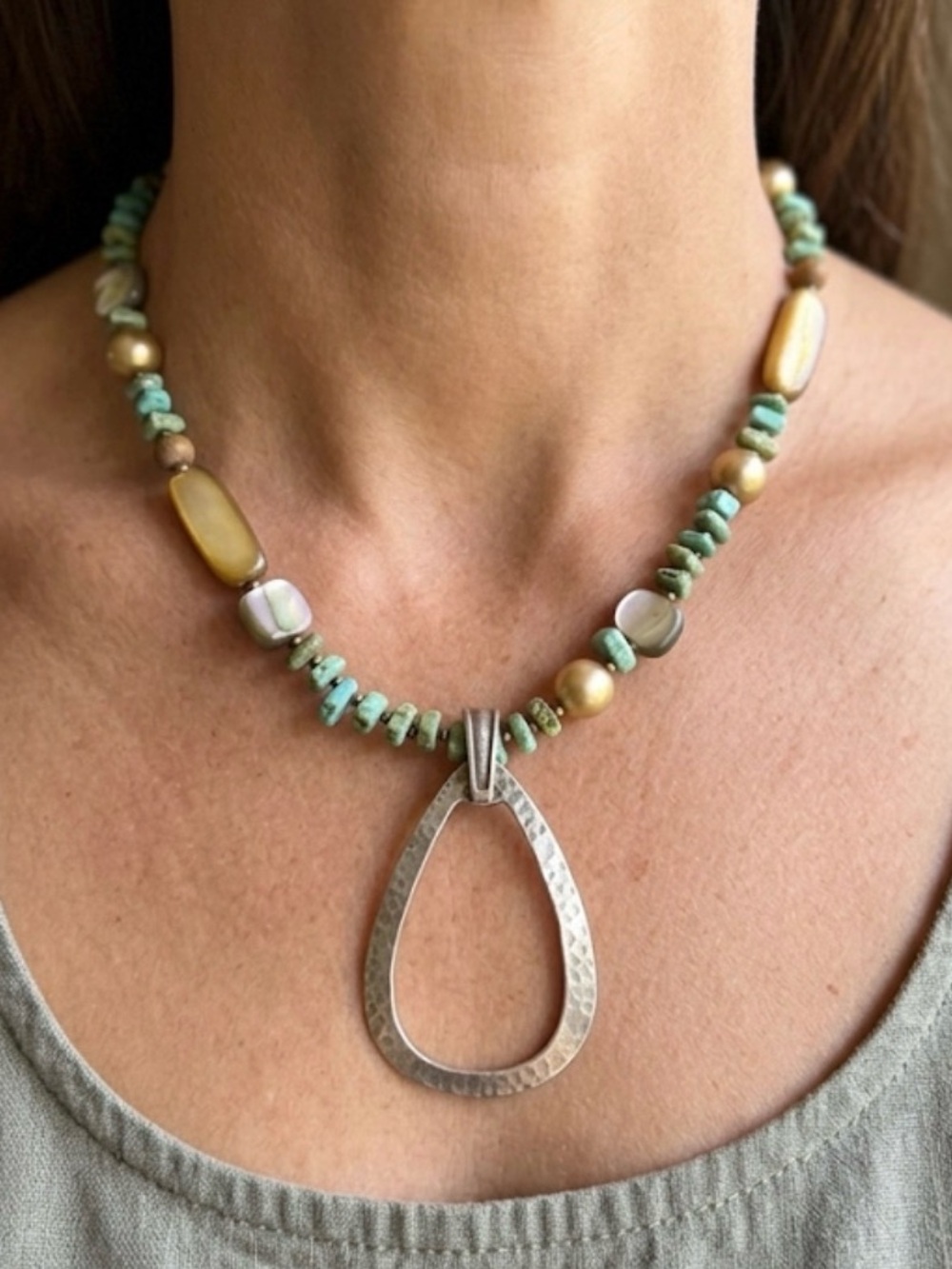 Silpada Retired N1786 Sterling Silver, Howlite,Turquoise, Pearl Pendant Necklace